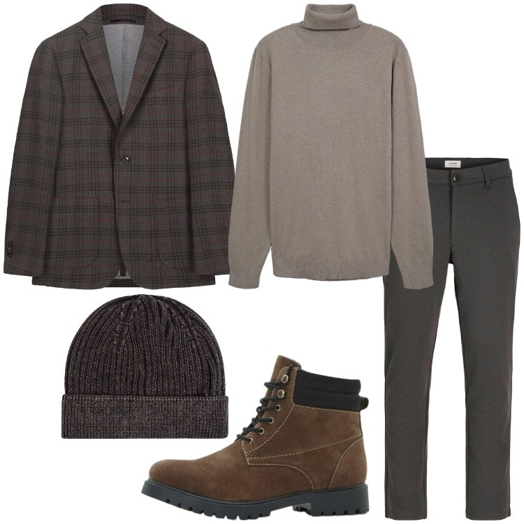 Outfit uomo - Maglione a collo alto. Stile Urban per Ufficio. Abbinamento con pantaloni chino, stivali e stivaletti, maglieria, berretti, giacche.