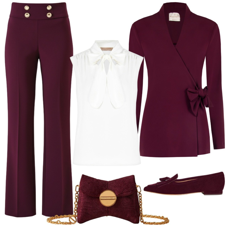 Outfit donna - In ufficio con stile. Stile Casual chic per Ufficio. Abbinamento con blazer, pantaloni, top, borse a tracolla, ballerine.