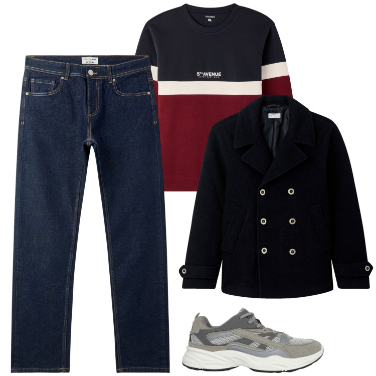 Outfit uomo - Novembre. Stile Urban per Tutti i giorni. Abbinamento con cappotti, jeans, felpe, sneakers.