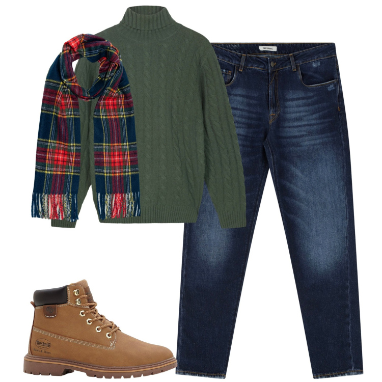 Outfit uomo - Maglione collo alto sportivoo. Stile Casual per Tutti i giorni. Abbinamento con stivali e stivaletti, jeans dritti, maglieria, sciarpe.