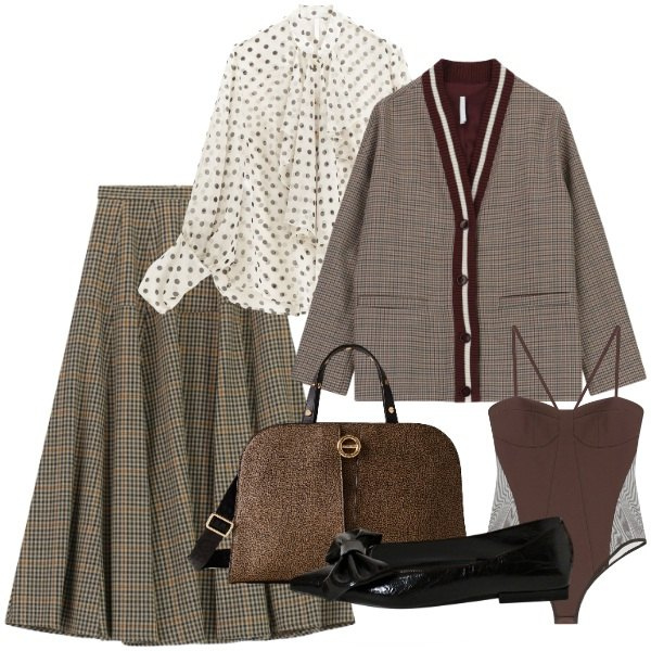 Outfit donna - Tutto per donne piccole e formose - @ros. Stile Trendy per Ufficio. Abbinamento con ballerine, body, gonne lunghe, camicie, blazer, borse a mano.