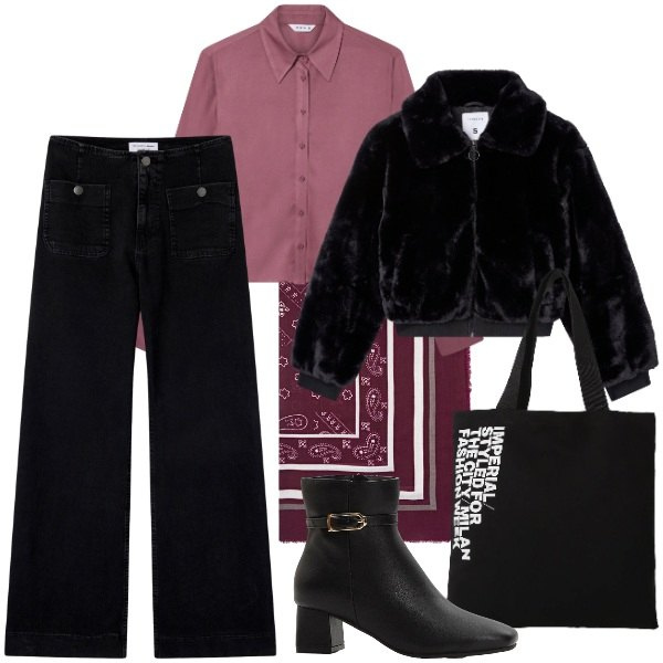 Outfit donna - Camicia e foulard - @sartorielena. Stile Trendy per Tutti i giorni. Abbinamento con stivaletti, jeans, camicie, ecopellicce, shopping bag, foulard.