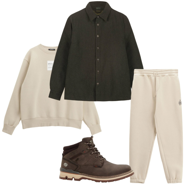 Outfit uomo - L\'overshirt versatile. Stile Casual per Tutti i giorni. Abbinamento con stivali e stivaletti, pantaloni, felpe, cappotti.