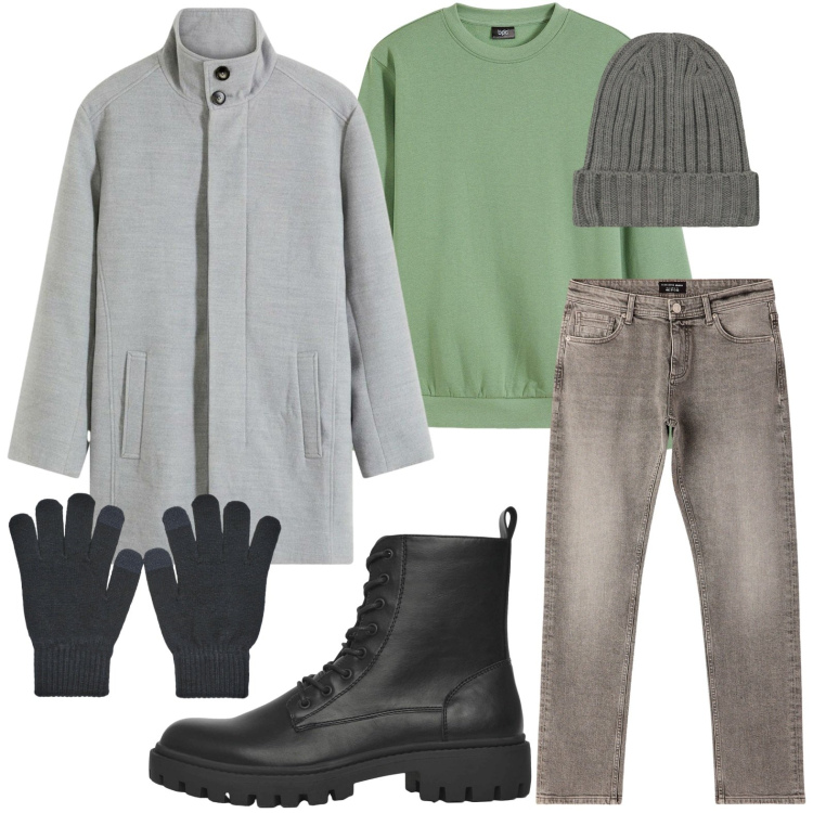 Outfit uomo - Best look. Stile Casual per Tutti i giorni. Abbinamento con felpe, cappotti, anfibi, jeans, guanti, berretti.