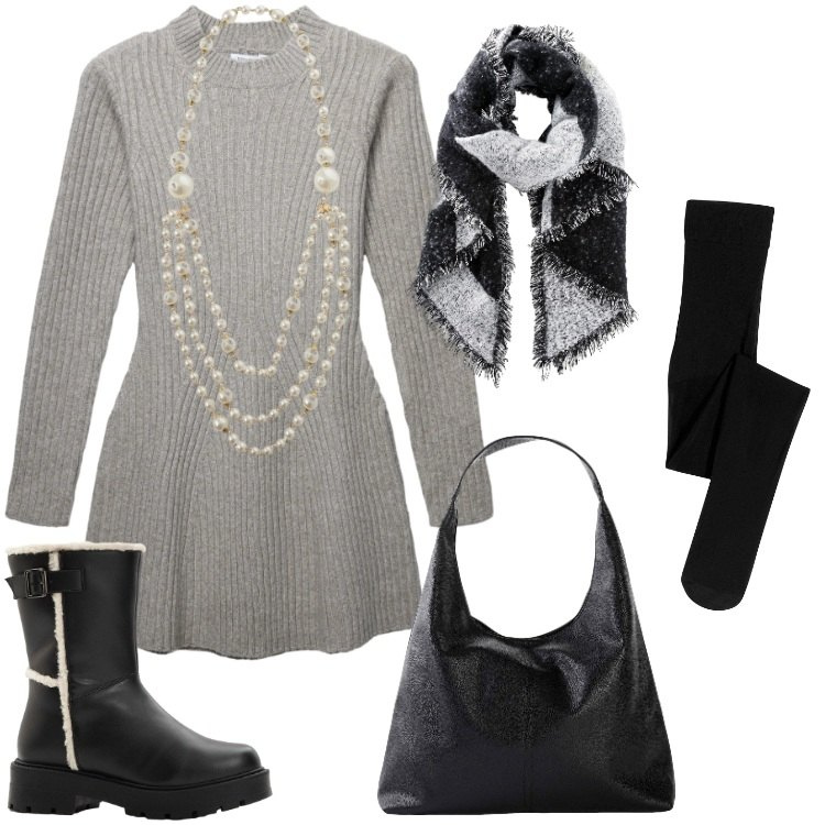 Outfit donna - Total look #2292888. Stile Boho per Serata fuori. Abbinamento con shopping bag, sciarpe, stivali, collant, vestiti corti, collane.