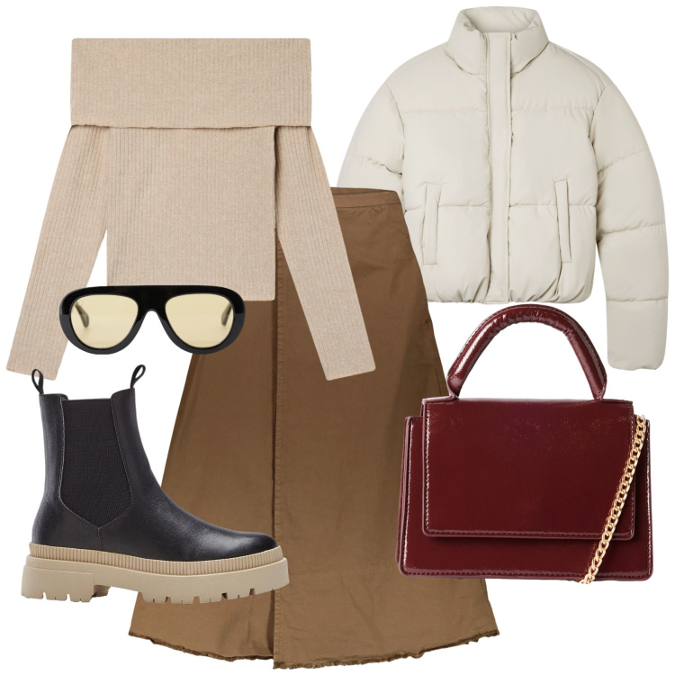 Outfit donna - Black Friday Chic. Stile Bon Ton per Tutti i giorni. Abbinamento con stivaletti chelsea, maglieria, bomber, borse a tracolla, occhiali da sole, gonne lunghe.