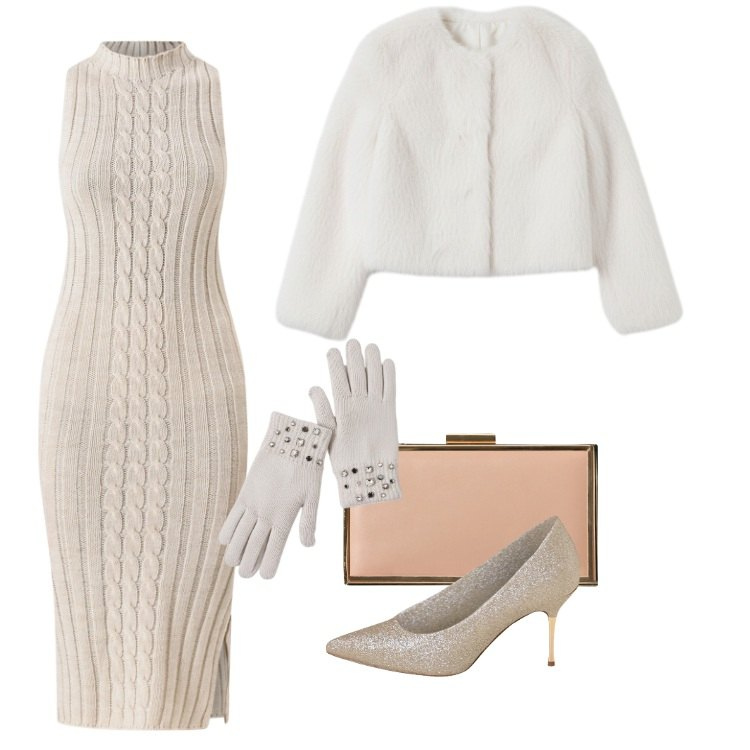 Outfit donna - Total look #2292905. Stile Boho per Cerimonia. Abbinamento con vestiti midi/longuette, guanti, pochette, décolleté, ecopellicce.