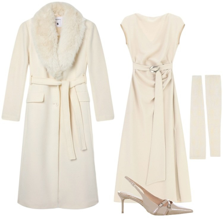 Outfit donna - Total look #2292908. Stile Chic per Cerimonia. Abbinamento con décolleté, cappotti, vestiti lunghi, guanti.