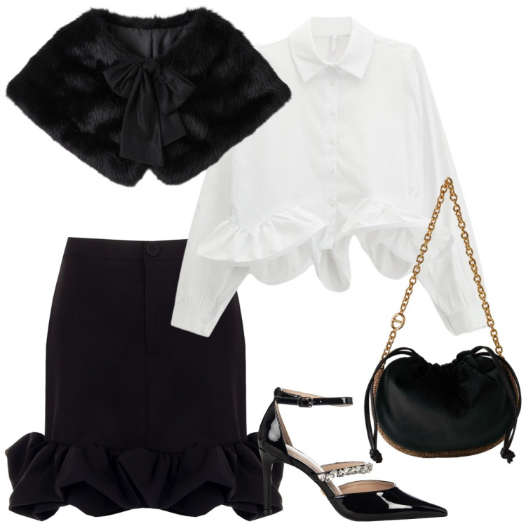 Outfit donna - Elegante uno stile inconfondibile. Stile Sexy per Serata fuori. Abbinamento con minigonne, décolleté, stole, camicie, borse a spalla.