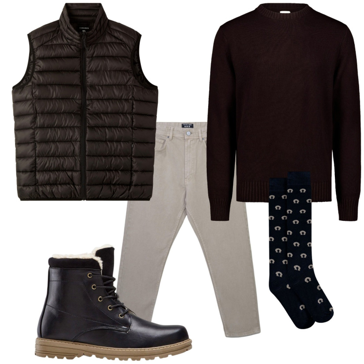 Outfit uomo - Total look #2292918. Stile Casual per Tutti i giorni. Abbinamento con stivali e stivaletti, jeans, piumini, calzini, maglieria.