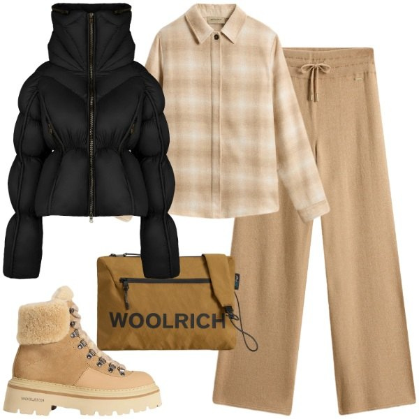 Outfit donna - Casual-chic a novembre. Stile Casual chic per Tutti i giorni. Abbinamento con piumini, borse a tracolla, pantaloni, camicie, stivaletti.