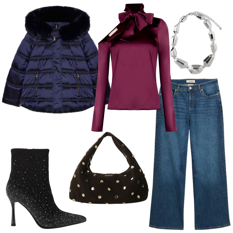 Outfit donna - Allegra e festosa per ogni occasione. Stile Casual chic per Tutti i giorni. Abbinamento con jeans, bluse, stivaletti, borse a spalla, piumini, ciondoli.