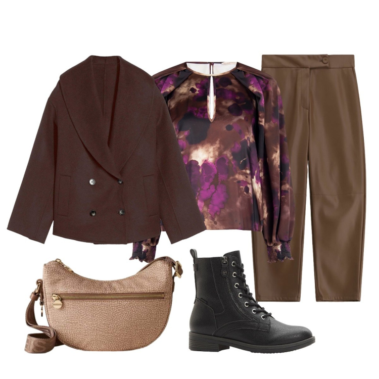 Outfit donna - Femminile-grintoso. Stile Casual chic per Tutti i giorni. Abbinamento con caban, stivaletti, bluse, pantaloni, borse a tracolla.