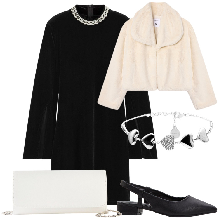 Outfit donna - Invito ad un compleanno importante. Stile Bon Ton per Serata fuori. Abbinamento con décolleté, pochette, vestiti corti, ecopellicce, braccialetti.