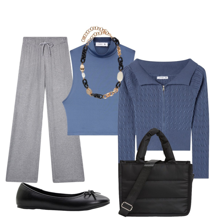 Outfit donna - Semplice ma con stile. Stile Minimal per Tutti i giorni. Abbinamento con ballerine, pantaloni, shopping bag, top, cardigans, collane.
