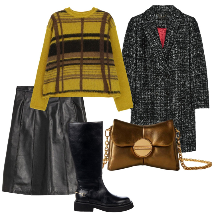 Outfit donna - Curvy eccezionale. per Tutti i giorni. Abbinamento con gonne, stivali sopra il ginocchio, maglieria, borse a tracolla, cappotti.