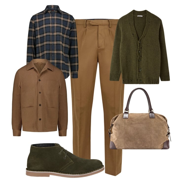 Outfit uomo - Weekend lungo!. Stile Casual per Tutti i giorni. Abbinamento con cardigans, camicie, pantaloni, stivali e stivaletti, borse sportive, cappotti.