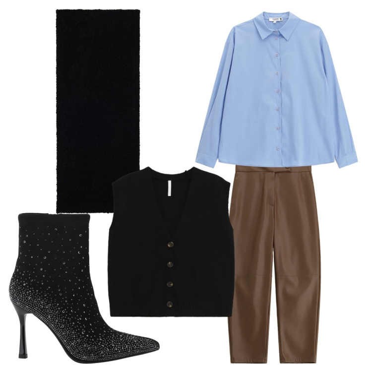 Outfit donna - Total look #2293266. Stile Glamour per Tutti i giorni. Abbinamento con camicie, gilet, pantaloni, stivaletti, sciarpe.