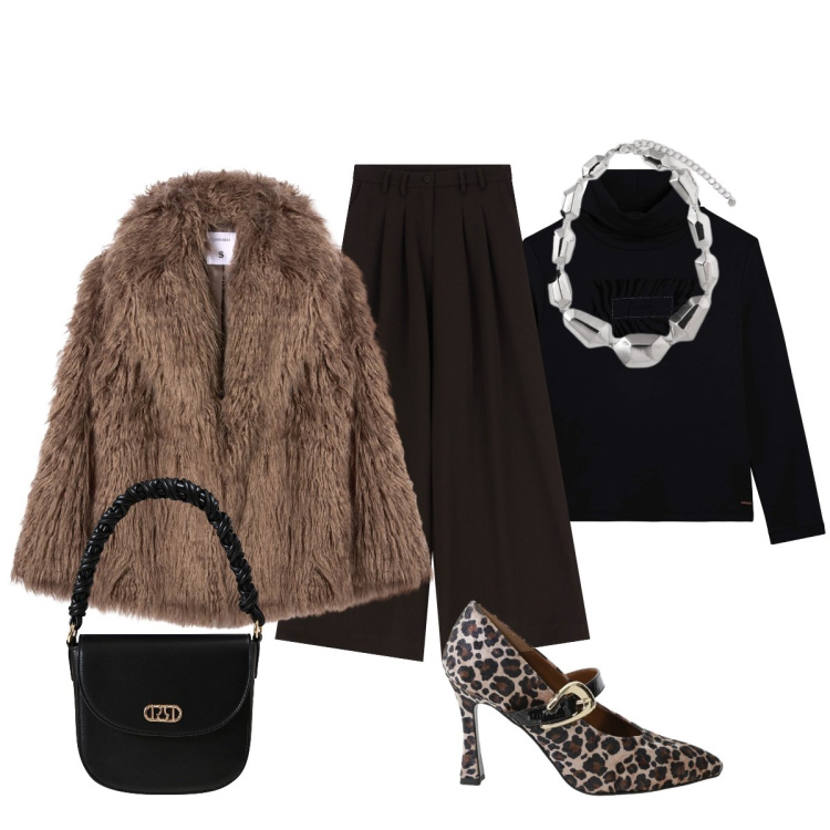 Outfit donna - Una serata glamour. Stile Glamour per Serata fuori. Abbinamento con pantaloni, borse a mano, ecopellicce, décolleté, felpe, ciondoli.