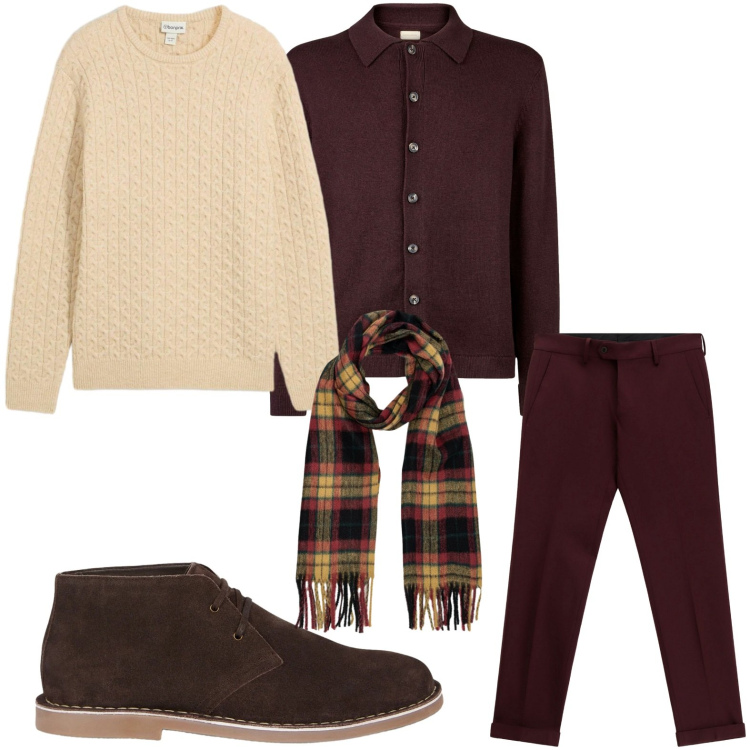Outfit uomo - Il maglione burro. Stile Trendy per Tutti i giorni. Abbinamento con maglieria, pantaloni, stivali e stivaletti, sciarpe, polo.