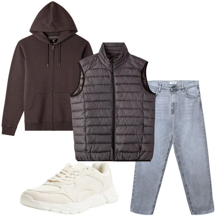 Outfit uomo - Sportivo. Stile Casual per Tutti i giorni. Abbinamento con sneakers, jeans, felpe con cappuccio, piumini.