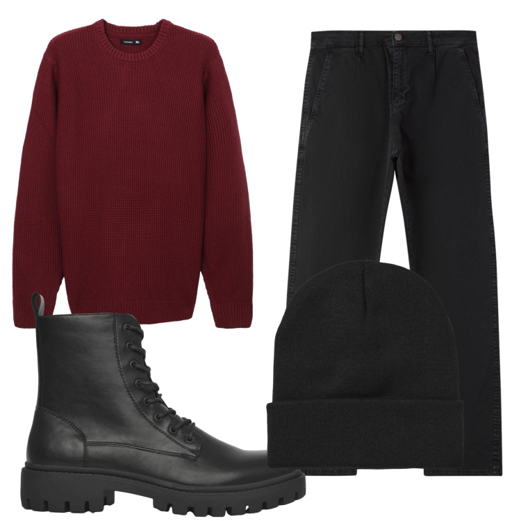 Outfit uomo - Total look #2293402. Stile Urban per Tutti i giorni. Abbinamento con anfibi, maglieria, berretti, pantaloni chino.