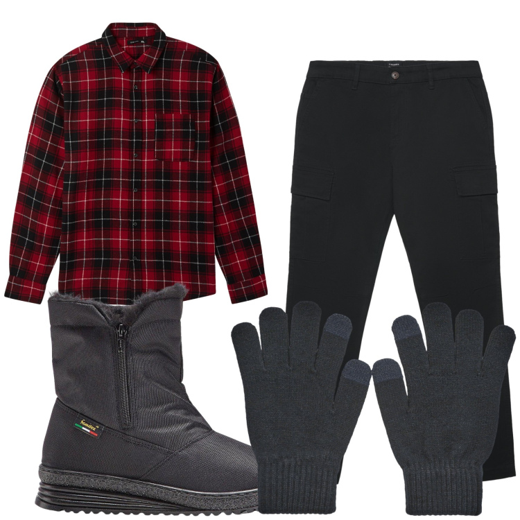 Outfit uomo - Total look #2293420. Stile Casual per Tutti i giorni. Abbinamento con stivali e stivaletti, camicie, guanti, pantaloni cargo.