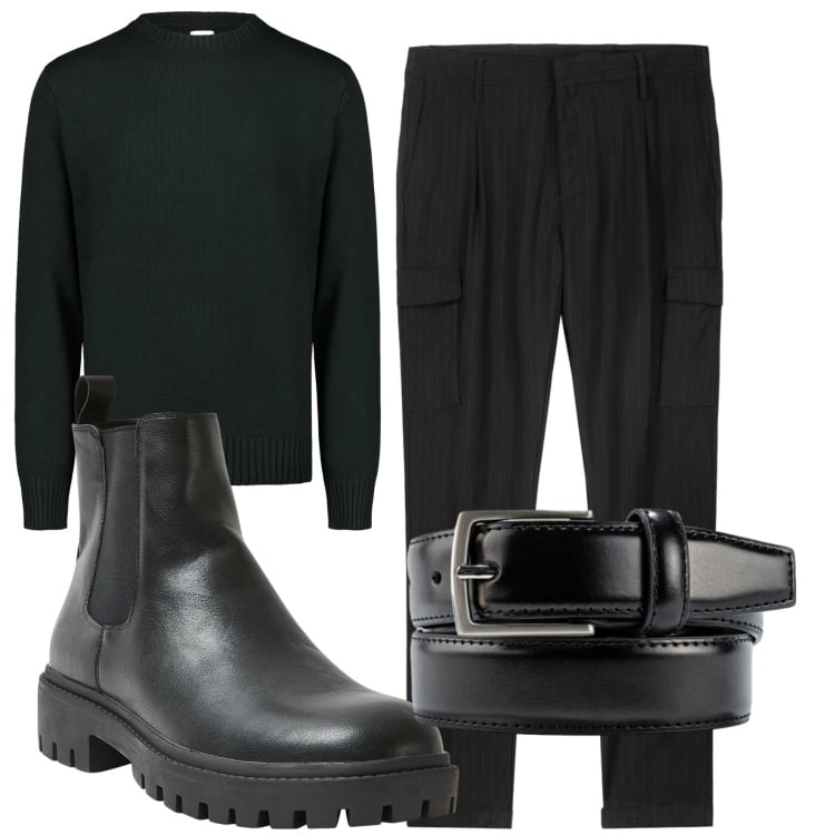 Outfit uomo - Total look #2293441. Stile Casual per Tutti i giorni. Abbinamento con stivali e stivaletti, maglieria, pantaloni cargo, cinture.