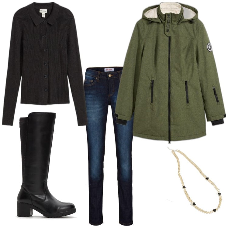 Outfit femme - Basique #6358. Style Basique pour Tous les jours. Assortir avec fausses fourrures, pulls, jean skinny, bottes, colliers.