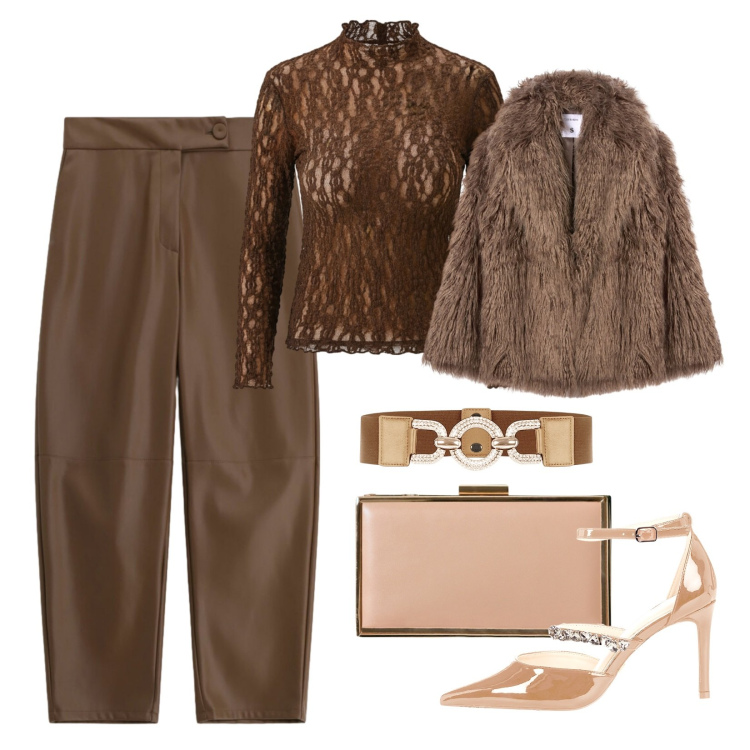 Outfit donna - Formosa e stilosa!. Stile Glamour per Serata fuori. Abbinamento con pochette, cinture, décolleté, bluse, ecopellicce, pantaloni.