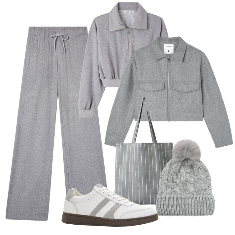 Outfit donna - Tempo libero grigio mélange. Stile Casual per Tutti i giorni. Abbinamento con sneakers, pantaloni, shopping bag, blazer, berretti, felpe.