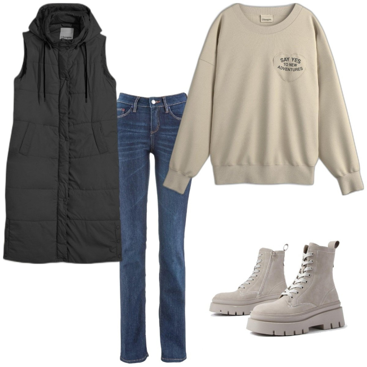 Outfit femme - Basique. Style Basique pour Tous les jours. Assortir avec jean coupe droite, sweat-shirts, doudounes, bottines.