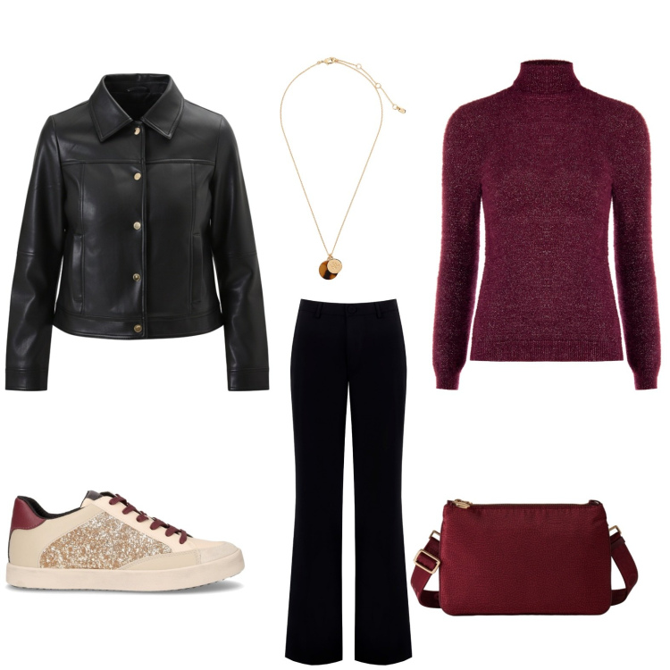 Outfit donna - Total look #2293659. Abbinamento con pantaloni, giacche, pullovers, borse a tracolla, collane, sneakers.