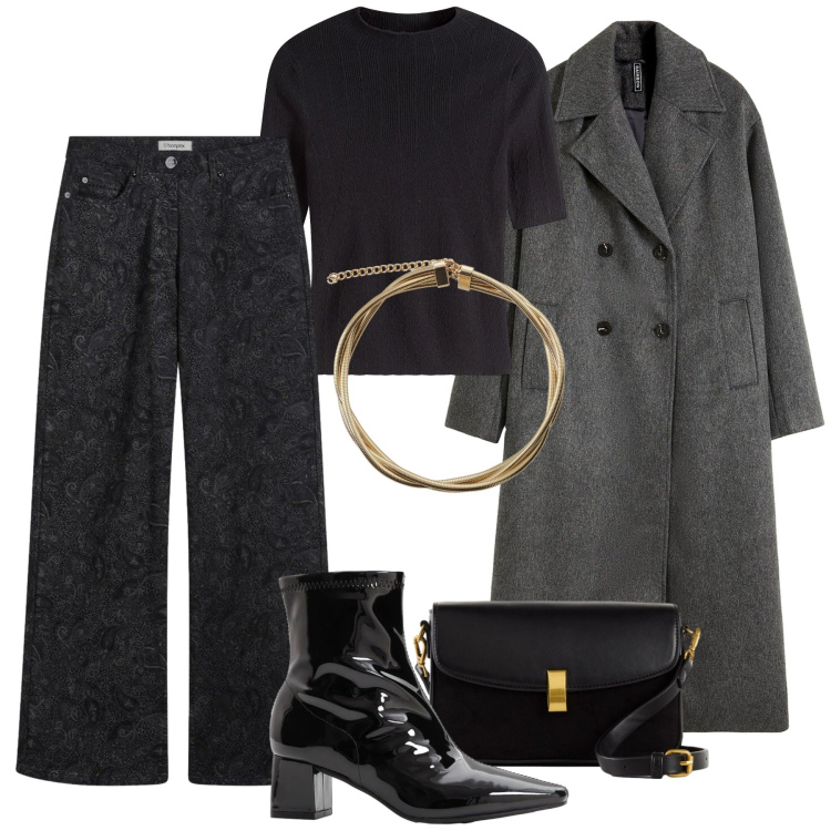 Outfit donna - I pantaloni paisley. Stile Glamour per Tutti i giorni. Abbinamento con stivaletti, pantaloni, maglieria, borse a mano, cappotti, collane.