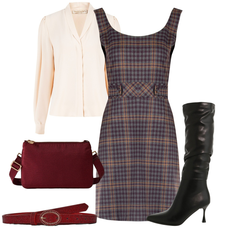 Outfit donna - Total look #2293667. Stile Bon Ton per Tutti i giorni. Abbinamento con vestiti a tubino, camicie, cinture, stivali sopra il ginocchio, borse a tracolla.