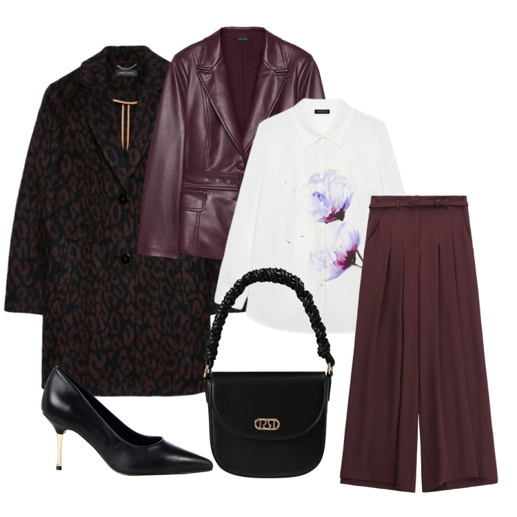 Outfit donna - A cena con le amiche. Stile Chic per Serata fuori. Abbinamento con décolleté, borse a mano, pantaloni a palazzo, cappotti, blazer, camicie.