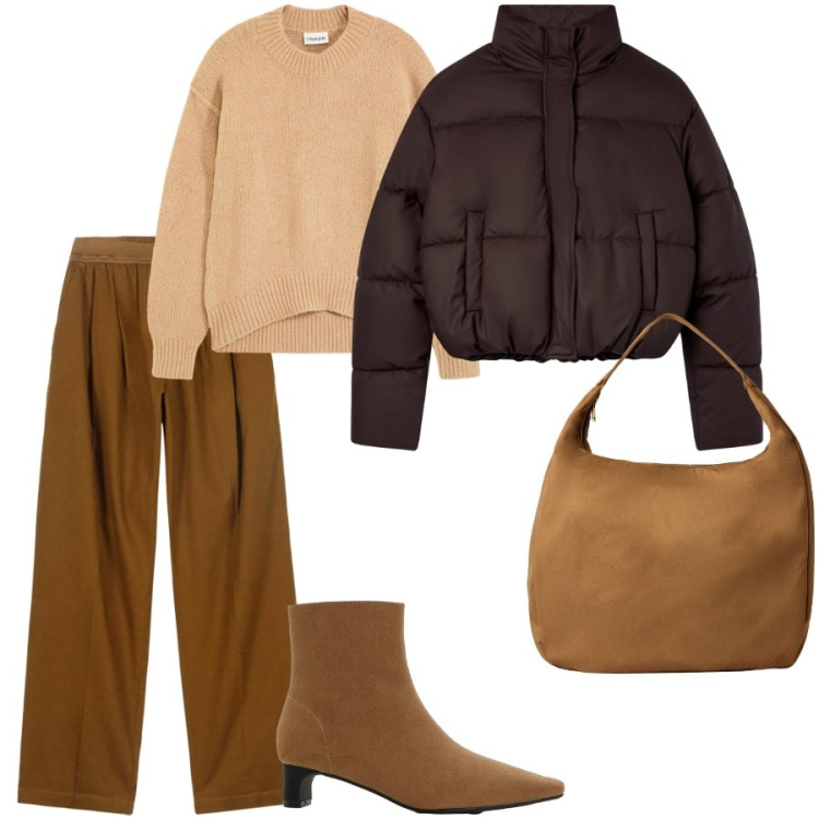 Outfit donna - Total look #2293669. Stile Casual chic per Tutti i giorni. Abbinamento con stivaletti, maglieria, bomber, borse a mano, pantaloni.