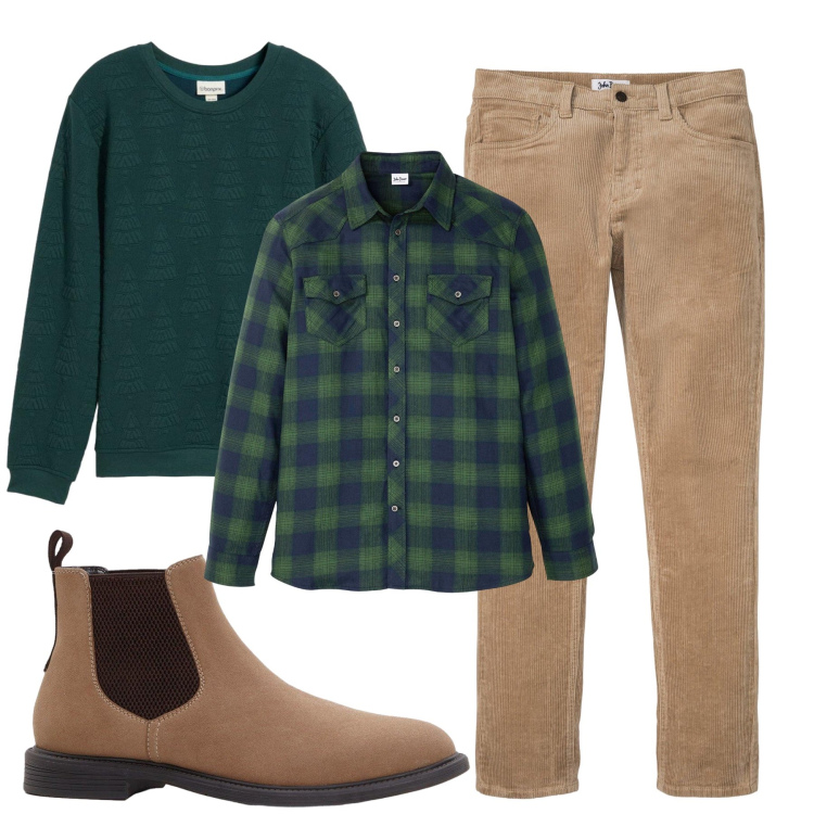 Outfit uomo - Montagne. Stile Casual per Tutti i giorni. Abbinamento con pantaloni, camicie, stivali e stivaletti, felpe.