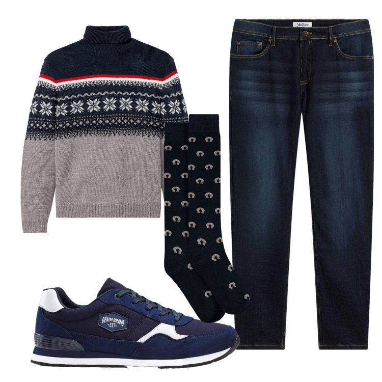 Outfit uomo - Total look #2293684. Stile Casual per Tutti i giorni. Abbinamento con maglieria, jeans slim fit, sneakers, calzini.