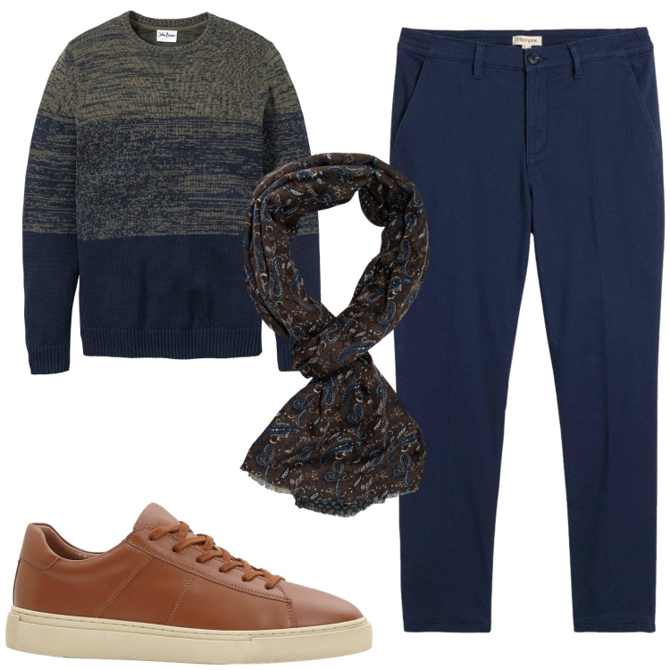 Outfit uomo - Total look #2293686. Stile Casual per Tutti i giorni. Abbinamento con maglieria, sneakers, pantaloni chino, sciarpe.