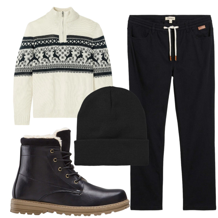 Outfit uomo - Total look #2293687. Stile Casual per Tutti i giorni. Abbinamento con maglieria, stivali e stivaletti, pantaloni, berretti.