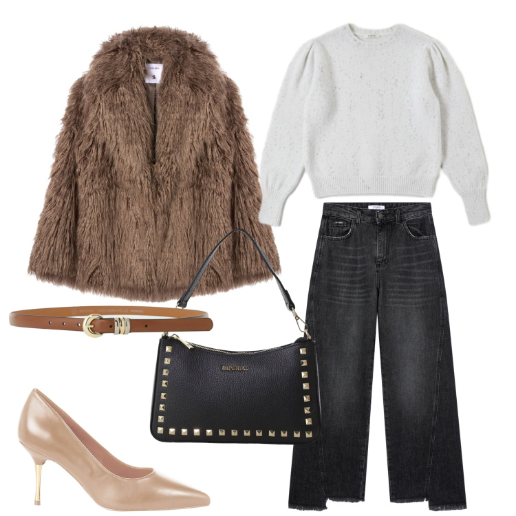 Outfit donna - Total look #2293692. Stile Glamour per Serata fuori. Abbinamento con décolleté, maglieria, ecopellicce, jeans, pochette, cinture.