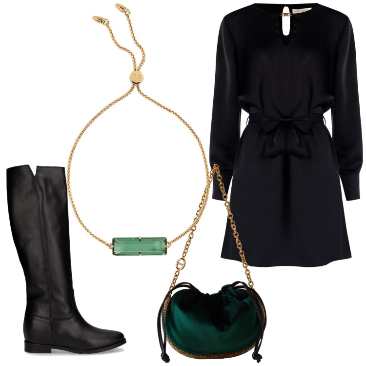 Outfit donna - Total look #2293695. Stile Chic per Serata fuori. Abbinamento con vestiti corti, borse a spalla, braccialetti, stivali.