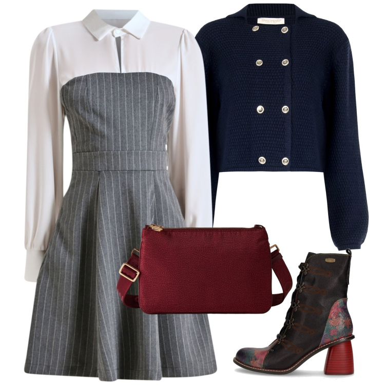 Outfit donna - Rinascimento - Black Friday 2025. Stile Chic per Tutti i giorni. Abbinamento con vestiti corti, blazer, borse a tracolla, stivaletti.