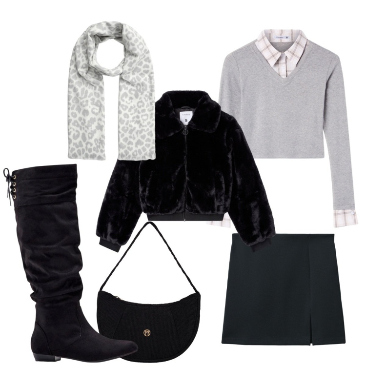 Outfit donna - Look per giovani ragazze. Stile Casual chic per Scuola/Università. Abbinamento con stivali, minigonne, ecopellicce, sciarpe, maglieria, borse a mano.