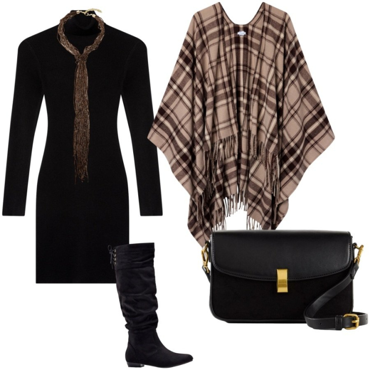 Outfit donna - Total look #2293716. Stile Glamour per Serata fuori. Abbinamento con stivali, borse a mano, cappotti, vestiti corti, collane.