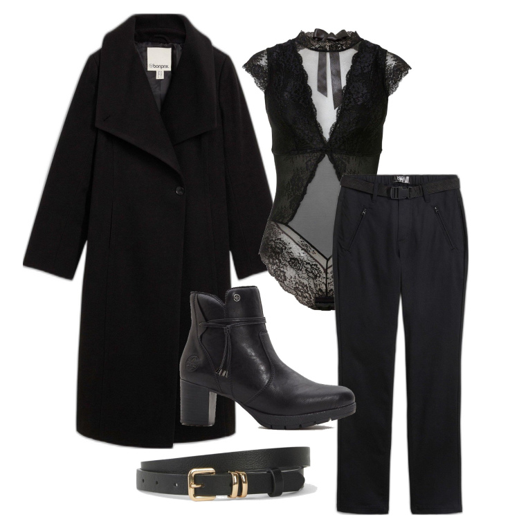 Outfit femme - Novembre. Style Glamour pour Soirée dehors. Assortir avec body, bottines, pantalon , manteaux, ceintures.