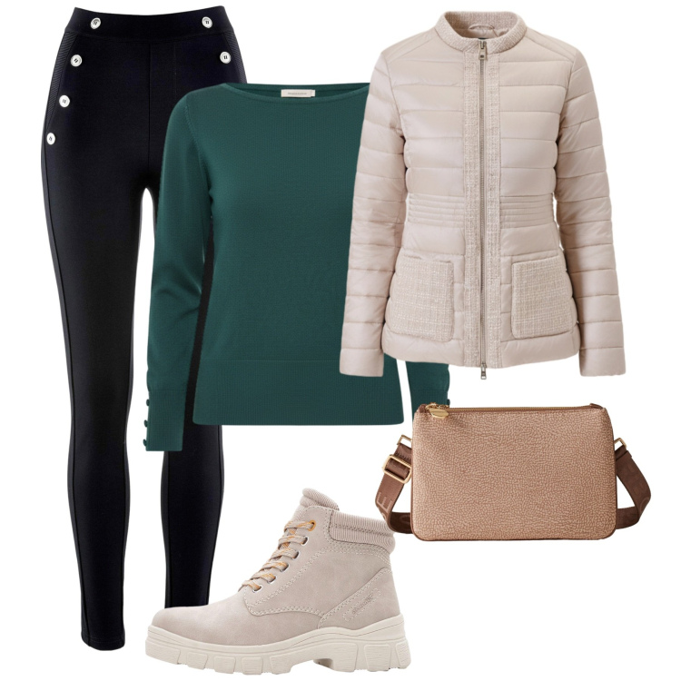 Outfit donna - Total look #2293738. Stile Casual per Tutti i giorni. Abbinamento con stivaletti, leggings, piumini, pullovers, borse a tracolla.