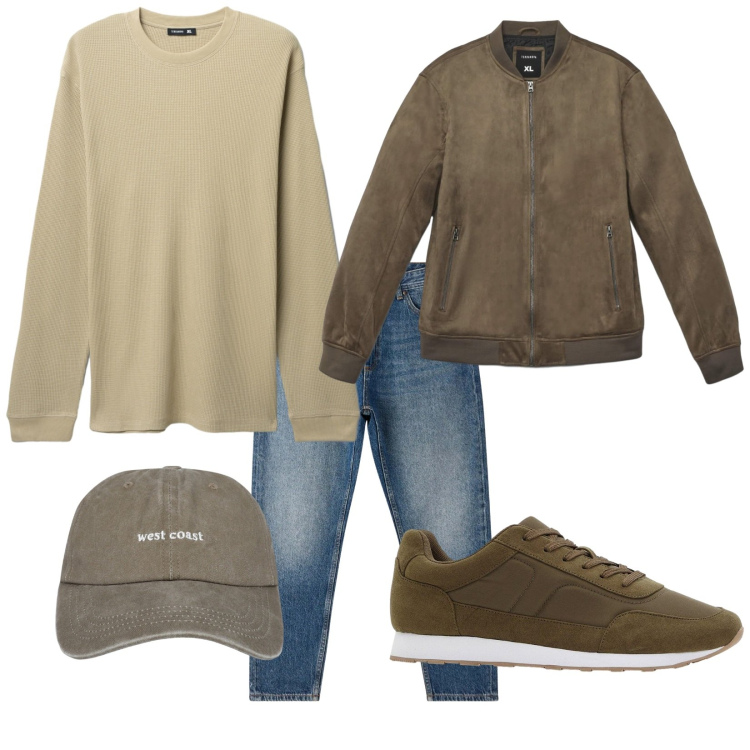 Outfit uomo - La maglia versatile. Stile Casual per Tutti i giorni. Abbinamento con sneakers, cappelli con visiera, jeans, giacche, maglieria.