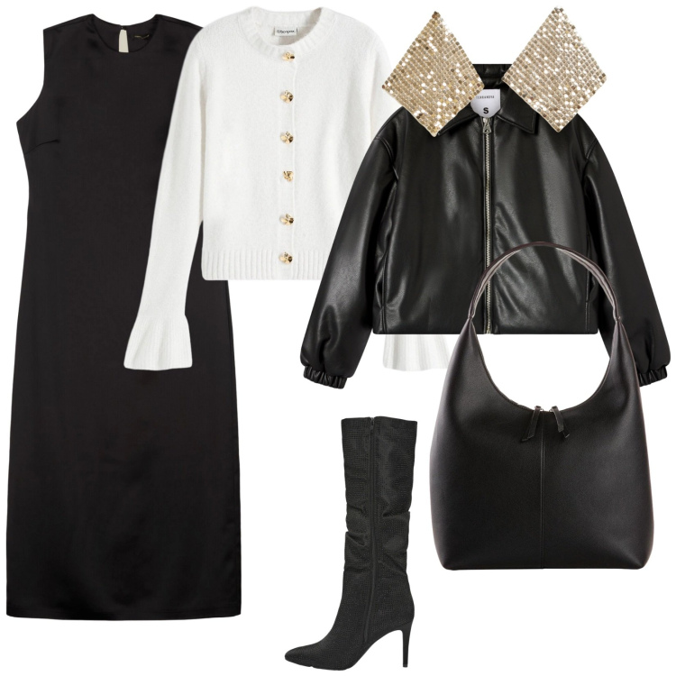 Outfit donna - Mattina e sera. per Tutti i giorni. Abbinamento con shopping bag, cardigans, bomber, orecchini, stivali, vestiti lunghi.